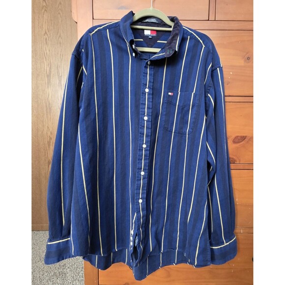 Tommy Hilfiger Other - Tommy Hilfiger Striped Mens XL Button Down Shirt Blue Yellow Long Sleeve Classic
